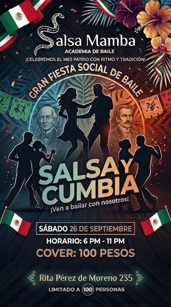 Cartel: Gran Fiesta Social de Baile, Salsa y Cumbia, sábado 26 de septiembre